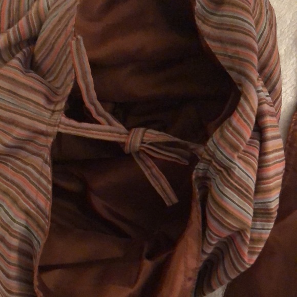 Missoni-like, orange brown and gray stripe, boho festival bag tie closure, lined - Picture 6 of 10